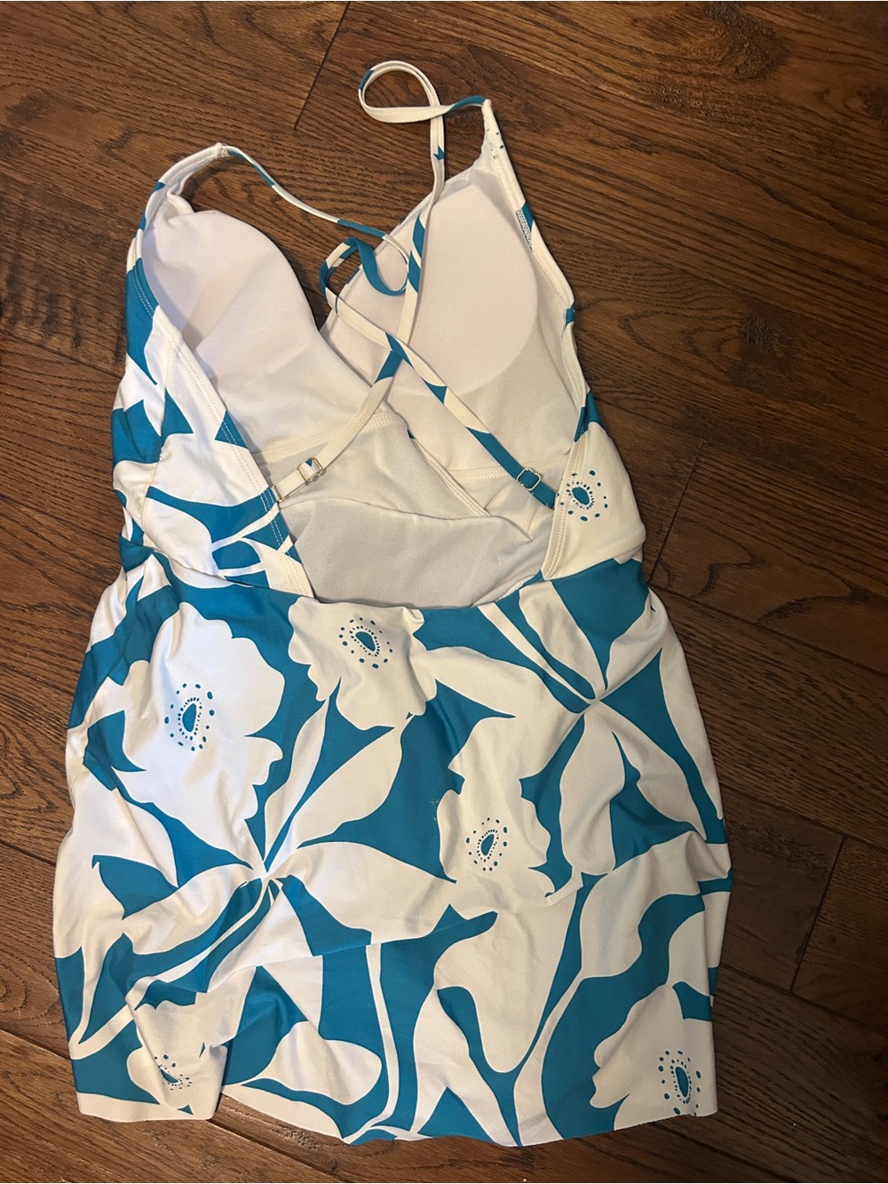 Blue and White Floral Swim Dress - Picture 3 of 6